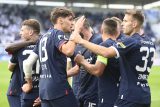 Fotbalisté Slavie slaví gól proti Slovácku