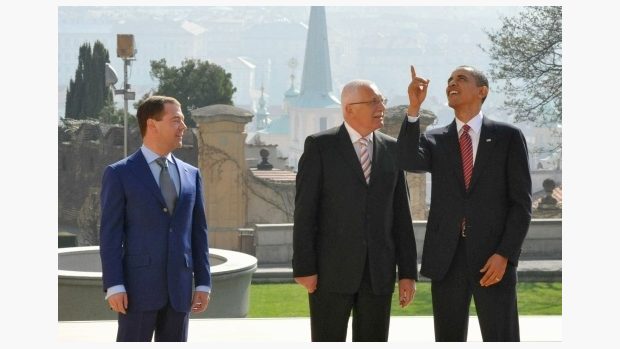 Prezidenti Medveděv, Klaus a Obama na Hradě