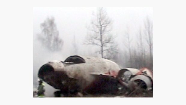 Trosky polského letadla po havárii u Smolenska