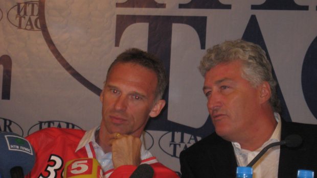 Dominik Hašek s trenérem Spartaku Milošem Říhou