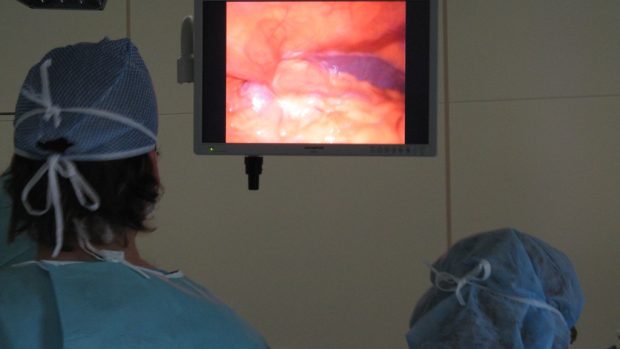 Lékaři v nemocnici v Příbrami sledují operaci na monitoru