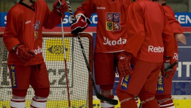 Trénink české hokejové reprezentace před duelem se Švédskem