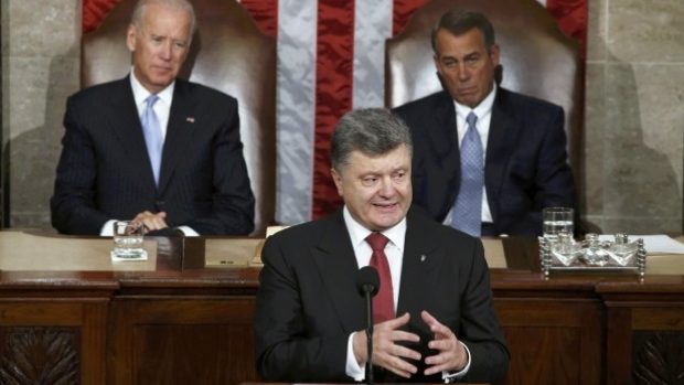 Ukrajinský prezident Petro Porošenko hovoří v americkém Kongresu