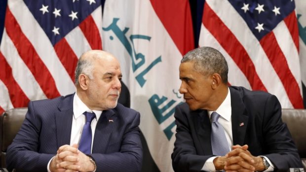 Irácký premiér Hajdar Abádí a americký prezident Barack Obama