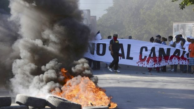 Demonstrace proti stavbě průplavu v Nikaragui