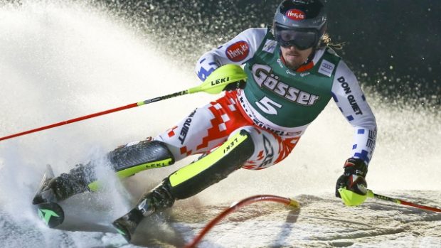 Ondřej Bank ve slalomu do superkombinace v Kitzbühelu, ve které skončil třetí