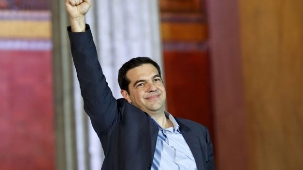 Předseda strany Syriza Alexis Tsipras po vítězství v řeckých předčasných parlamentních volbách