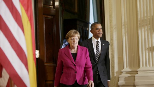 Německá kancléřka Angela Merkelová jedná v Bílém domě s prezidentem Barackem Obamou