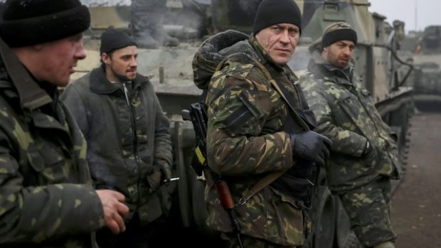 Příslušníci ukrajinských vojsk nedaleko Debalceva