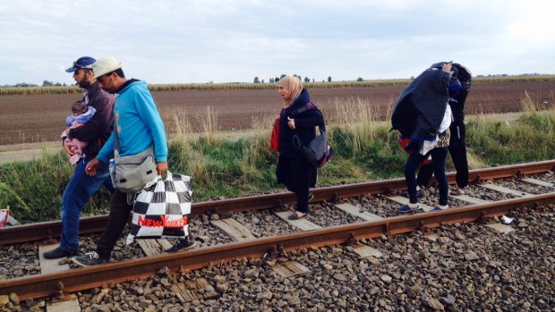 Migranti v Röszke na maďarsko-srbské hranici