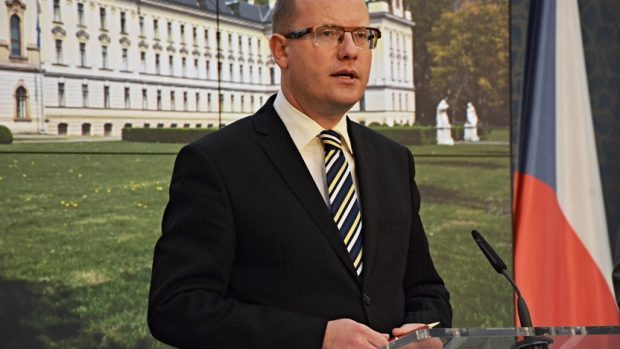 Premiér Bohuslav Sobotka na tiskové konferenci po jednání vlády