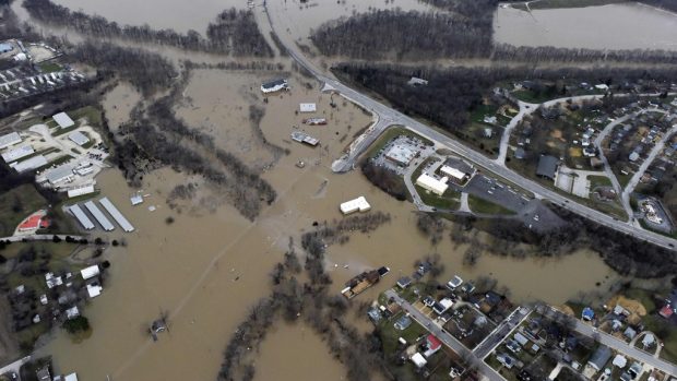 Zaplavené město Union v centrálním státě Missouri