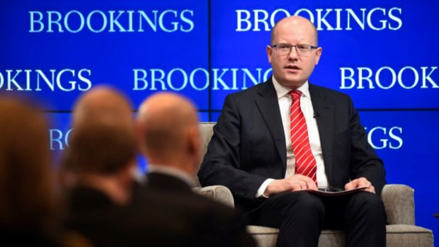 Projev pronesl premiér Sobotka během návštěvy Washingtonu v ústavu pro mezinárodní vztahy Brookings Institution