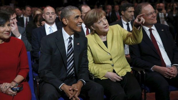 Barack Obama a Angela Merkelová v Hannoveru