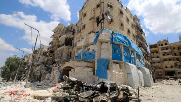 Zničená nemocnice v hlavním městě Aleppu