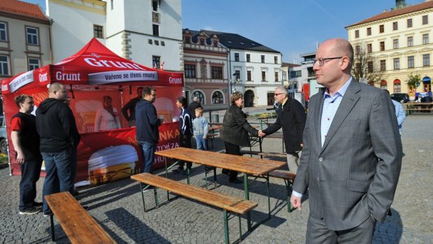 Předseda sociálních demokratů a premiér Bohuslav Sobotka přijel 1. května na prvomájové shromáždění ČSSD ve Vyškově