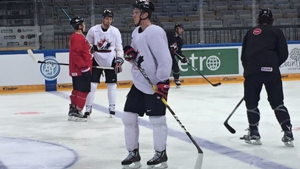 Předzápasová trénink hokejistů Kanady v O2 areně