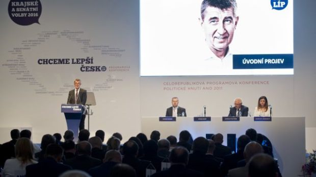 Předseda hnutí ANO a ministr financí Andrej Babiš na ideové konferenci ke krajským a senátním volbám