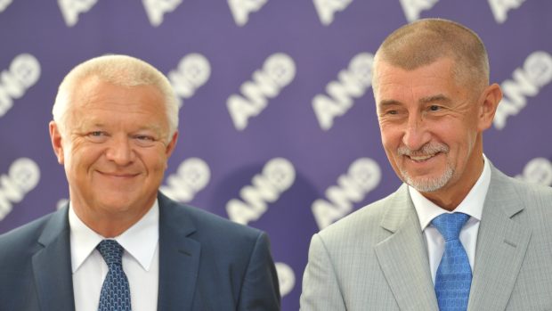 Tisková konference ANO, Jaroslav Faltýnek (vlevo), Andrej Babiš. Archivní foto.