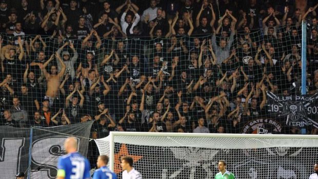 Stadion Slovanu zažil fanouškovský nájezd naposledy před měsícem při zápase s PAOKem