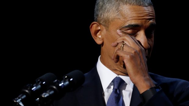Barack Obama během svého posledního projevu ve funkci prezidenta.