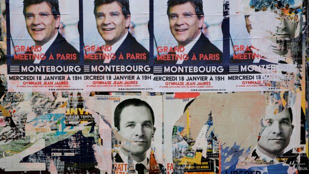 Plakáty francouzské předvolební kampaně na prezidenta