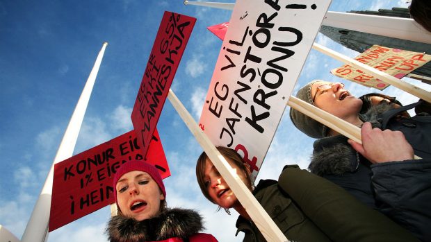 Demonstrace za genderovou rovnost v Rejkjavíku