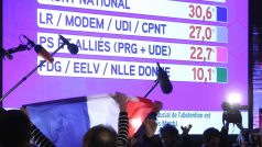Voliči Národní fronty reagují na první výsledky v Henin-Beaumont v severní Francii