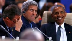 Barack Obama, John Kerry a David Cameron ve Varšavě