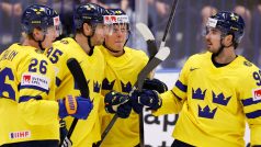Švédští hokejisté slaví gól