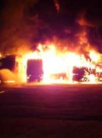 Požár kamionů v Brozánkách