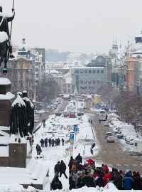 Václavské náměstí pod sněhovou pokrývkou