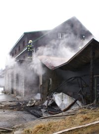 Požár chaty Barborka pod Pradědem
