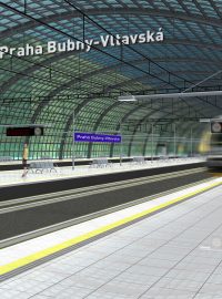 Vizualizace železničního spojení z centra Prahy na Ruzyň a do Kladna. Obrázek ukazuje podobu trati v Bubnech