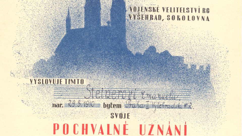 Emanuel Steiner - Pochvalné uznání za revoluční činnost ve dnech 5. - 9. května 1945 | foto: Rodinný archiv Antonie Štrejlové Emanuel Steiner - Pochvalné uznání za revoluční činnost ve dnech 5. - 9. května 1945