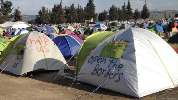 Uprchlický tábor na řecko-makedonské hranici u vesničky Idomeni